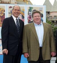 Michael Eisner and George Wendt at the ceremony honoring Mickey Mouse and friends on new stamps, postal cards and stationery.
