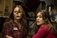Jaime King as Sarah Palmer and Megan Boone as Megan in "My Bloody Valentine 3-D."