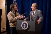 Director Zack Snyder and Robert Wisden as President Nixon on the set of "Watchmen: The IMAX Experience."
