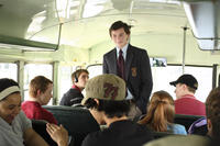 Charlie Bartlett (Anton Yelchin) rides the bus to his first day of public school in "Charlie Bartlett."