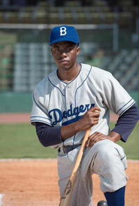 Chadwick Boseman as Jackie Robinson in "42."