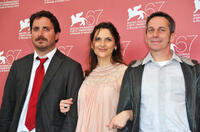 Director Pablo Larrain, Antonia Zegers and Alfredo Castro at the photocall of "Post Mortem" during the 67th Venice Film Festival.