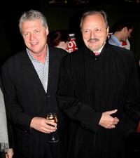 Roger Donaldson and Peter Bowles at the after party of the world premiere of "The Bank Job."