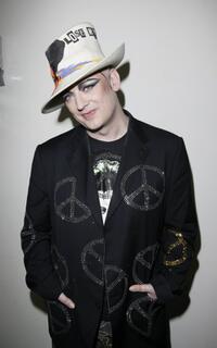 Boy George poses backstage before performing at his first gig in twelve years.