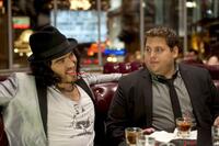 Russell Brand as Aldous and Jonah Hill as Aaron in "Get Him to the Greek."