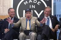 Mel Brooks, George Pataki and Michael Bloomberg at the brooklyn borough press conference for the film "The Producers".