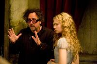 Tim Burton and Mia Wasikowska on the set of "Alice in Wonderland: An IMAX 3D Experience."