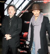 Tim Burton and Johnny Depp at the premiere of "Sweeney Todd."