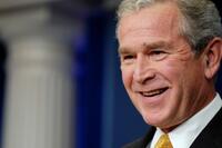 President George W. Bush at the press conference in the briefing room at White House.