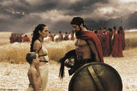 Leonidas (Gerard Butler) bids farewell to his son Pleistarchos (Giovani Antonio Cimmino) and wife Gorgo (Lena Headey) in "300."