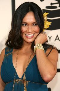 Tia Carrere at the 50th annual Grammy awards.