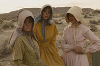 Shirley Henderson as Glory White, Zoe Kazan as Millie Gately and Michelle Williams as Emily Tetherow in ``Meek's Cutoff.''