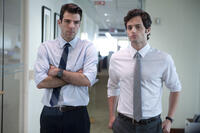 Zachary Quinto as Peter Sullivan and Penn Badgley as Seth Bregman in ``Margin Call.''