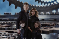 Joel McHale as Wilbur Wilson and Jessica Alba as Marissa Cortez Wilson, Mason Cook as Cecil Wilson and Rowan Blanchard as Rebecca Wilson in``Spy Kids: All the Time in the World.''