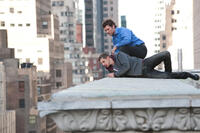 Jamie Bell as Joey Cassidy and Sam Worthington as Nick Cassidy in "Man on a Ledge.''