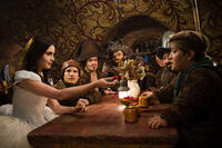Lily Collins as Snow White, Mark Provinelli as Half-Pint,  Jordan Prentice as Napoleon, Sabastian Saraceno as Wolf, Ronald Lee Clark as Chuckles, Danny Woodburn as Grimm and Joey Gnoffo as Grub in "Mirror Mirror.''