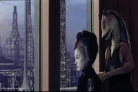 Queen Amidala and Jar Jar Binks.