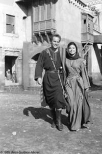 Charlton Heston pictured here on the film's set in Rome with Haya Harareet (right), who played Esther.