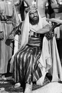 Hugh Griffith portrays Sheik Ilderim in the film "Ben-Hur."