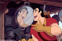 Gaston, the handsome village heartthrob and all-around macho man, admires himself in the mirror while singing about his desire to woo and marry Belle, in this musical moment.