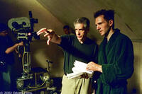Director David Cronenberg with star Ralph Fiennes on the set of "Spider."