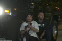 Lou Taylor Pucci as Martin Kefauver and Seann William Scott as Roland Taverner-Ronald Taverner in "Southland Tales."