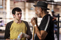 JAY BARUCHEL as Danger Barch and MORGAN FREEMAN as Scrap in Warner Bros. Pictures' drama "Million Dollar Baby." The Malpaso production also stars Clint Eastwood and Hilary Swank.