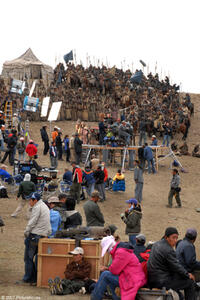 On the set of the film "Mongol."