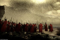 Thousands of Persian's arrows race through the golden sky towards the Spartans in "300." 