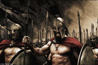 Captain (Vincent Regan), Leonidas (Gerard Butler) and the Spartans stand ready to halt the advance of the Persian army in "300."