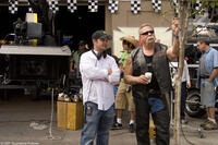 Director Walt Becker and Paul Teutul Sr. on the set of the film "Wild Hogs."