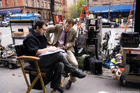 Director Adam Brooks and Ryan Reynolds on the set of "Definitely, Maybe."