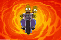 Homer Simpson and Bart Simpson make yet another narrow escape in "The Simpsons Movie."