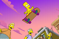 Bart Simpson flies through the air in an epic skateboarding trip that was apparently clothing-optional in "The Simpsons Movie."