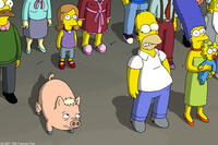 The residents of Springfield look up in awe and fear as a disaster affecting the entire town is “contained” by the Environmental Protection Agency. The culprits that triggered this catastrophe are Homer and his new pet pig in "The Simpsons Movie."