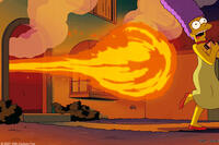 Marge Simpson flees an attacking fireball in "The Simpsons Movie."