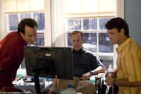 Will Arnett, director Bob Odenkirk and Will Forte on the set of "The Brothers Solomon."