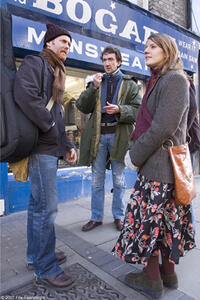 Glen Hansard, director John Carney and Markéta Irglová on the set of "Once."