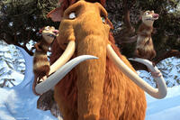 Mammoth Ellie (voice of Queen Latifah) with possums Crash (voice of Seann William Scott) and Eddie (voice of Josh Peck) in "Ice Age: Dawn of the Dinosaurs."