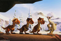 Three dinosaur hatchlings and Sid (voice of John Leguizamo) in "Ice Age: Dawn of the Dinosaurs."