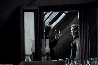 Director Tim Burton and Johnny Depp on the set of "Sweeney Todd: The Demon Barber of Fleet Street."
