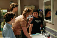 Three frightened school boys Emmit (David Dorfman), Wade (Nate Hartley) and Ryan (Troy Gentile) are conned by the down-and-out Drillbit Taylor (Owen Wilson) in "Drillbit Taylor."
