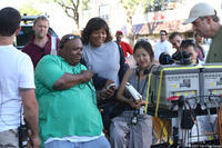 Director Lance Rivera with Queen Latifah on the set of "The Perfect Holiday."