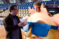 Director Kent Alterman and Will Ferrell on the set of "Semi-Pro."