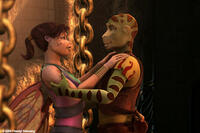 Delgo (voice of Freddie Prinze Jr.) saves Kyla (voice of Jennifer Love Hewitt) in "Delgo."