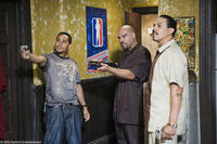 Cisco Reyes as Jesus, Lobo Sebastian as Rhino and Emilio Rivera as Bodega in "Next Day Air."