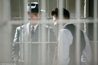 Christian Bale as Melvin Purvis and Johnny Depp as John Dillinger in "Public Enemies."