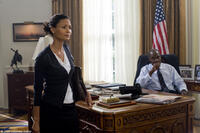 Thandie Newton as Laura Wilson and Danny Glover as President Wilson in "2012."