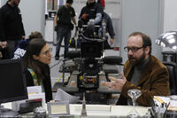 Director-writer Sophie Barthes and Paul Giamatti on the set of "Cold Souls."