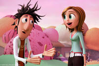 Flint Lockwood and Sam Sparks in "Cloudy With a Chance of Meatballs."